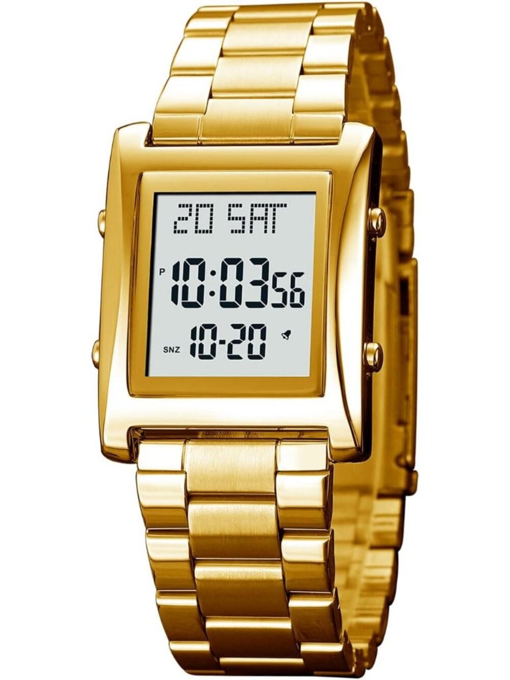 Men's Gold Waterproof Stainless Steel Digital Square Case Simple Wrist Watches